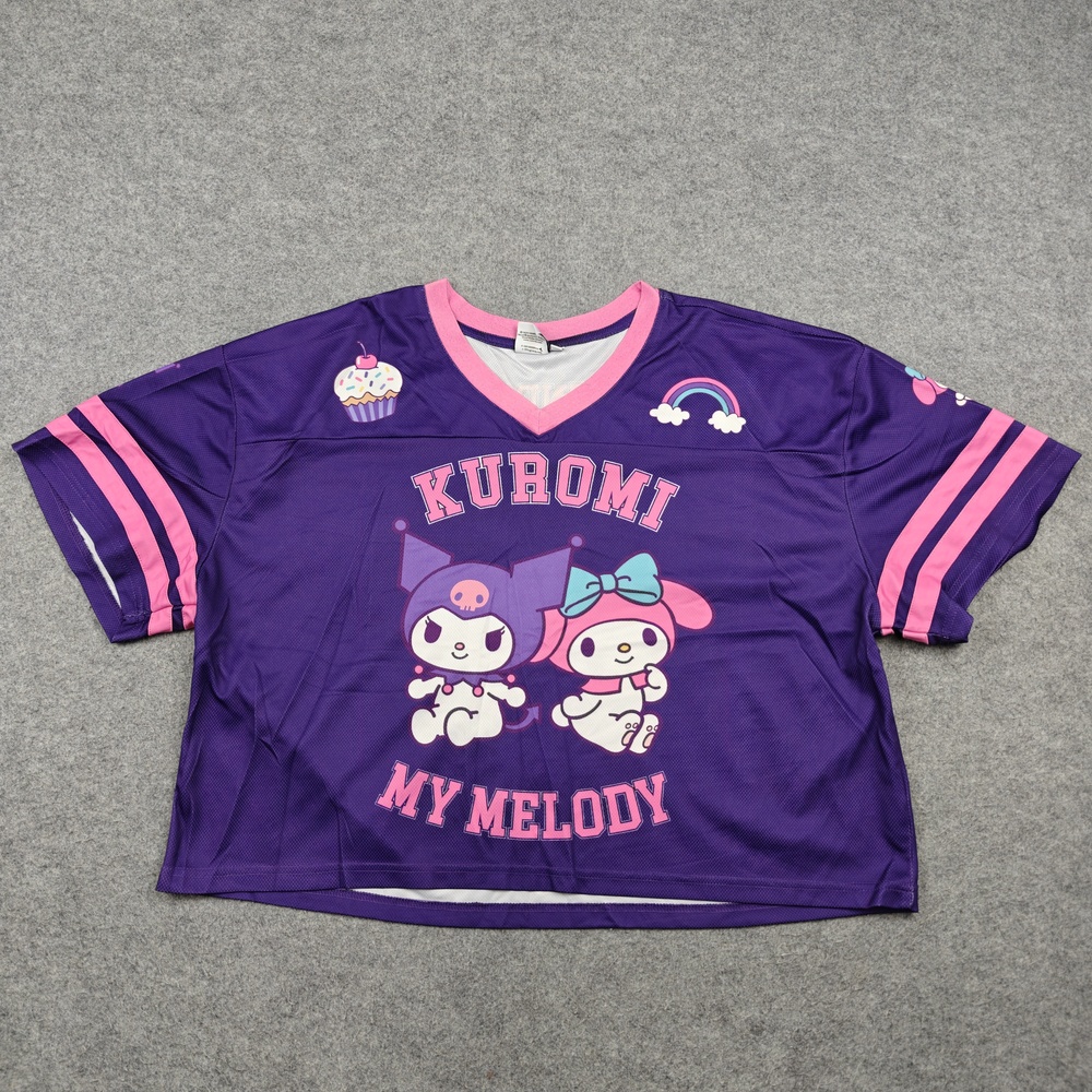 Sanrio Shirt Womens Large Purple Kuromi My Melody Jersey V-Neck Relaxed Fit